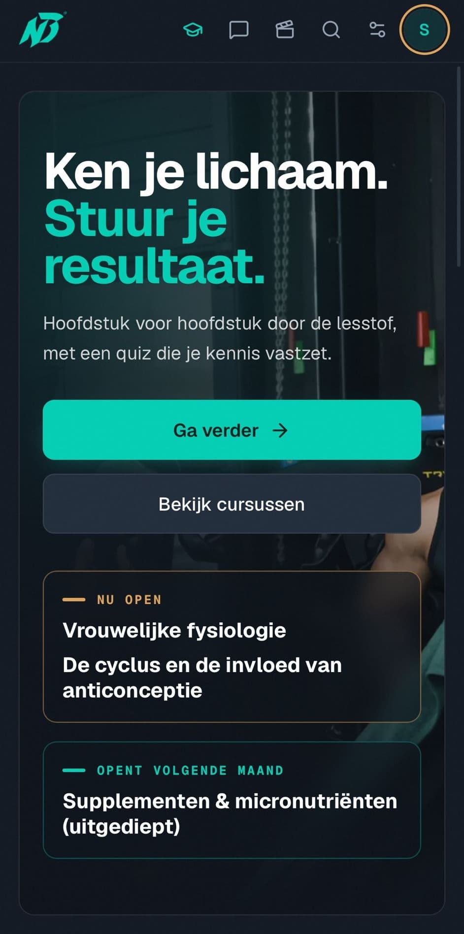 Het startscherm — de leeromgeving van de New Breed Academy